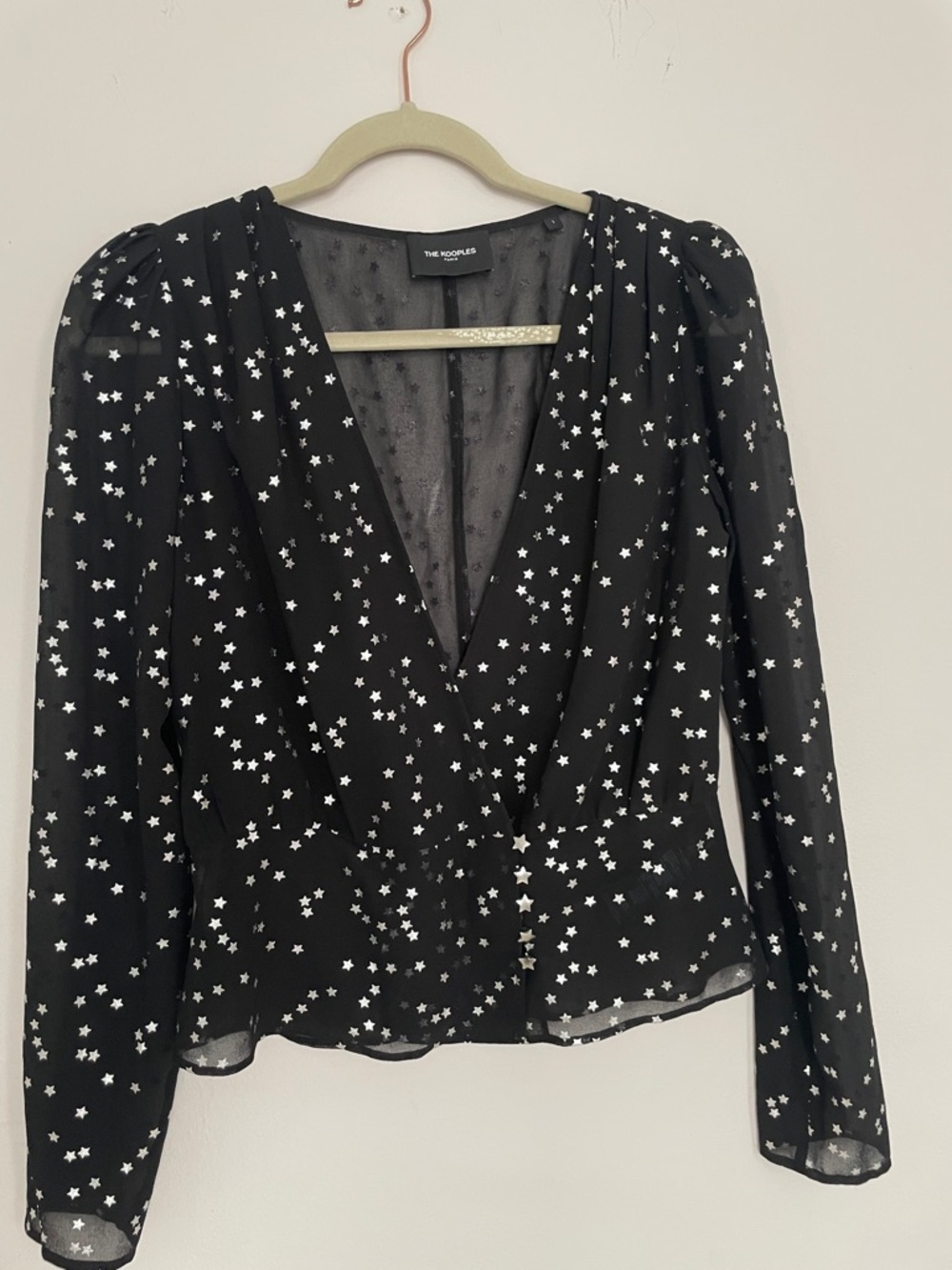 The Kooples Black Star-Print Wrap Blouse